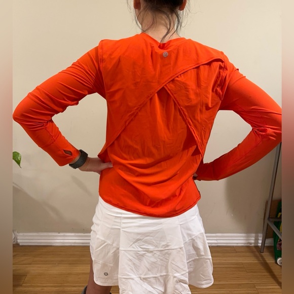 Lululemon UV Protection Fold-Over Running Long-Sleeve Shirt Solar Orange - Picture 6 of 8